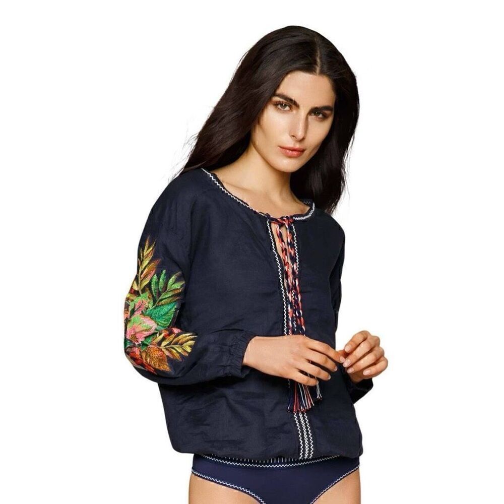 AGUA BENDITA SWIMWEAR BENDITO MARINA EMBROIDERED BLOUSE